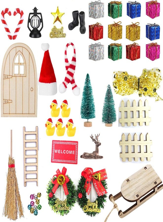 47Pcs Dollhouse Christmas Decoration Accessories Gift Boxes Dollhouse Accessories Fake Light Door Mini Xmas Tree 1:12 Miniature Scene Model Pretend Toys DIY Festival Holiday Party Favors